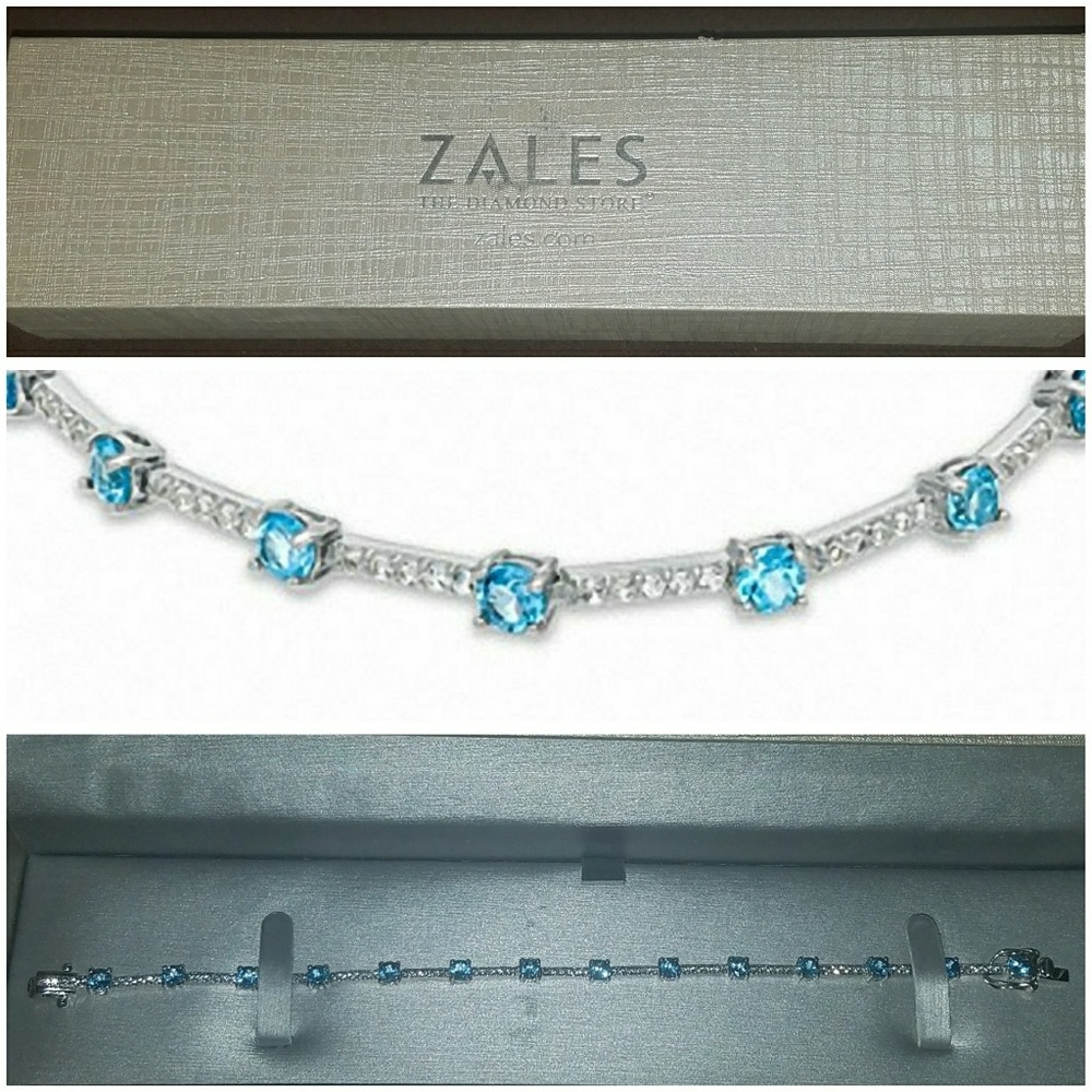 Swiss Blue Topaz and White Sapphire Bracelet 7.25"